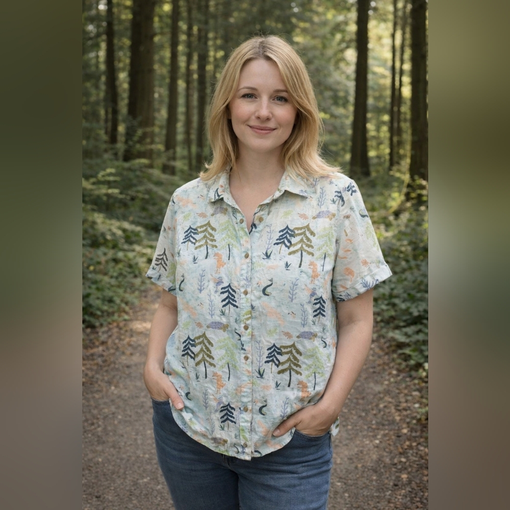 🌲 Nature Themed Button-Up Shirt